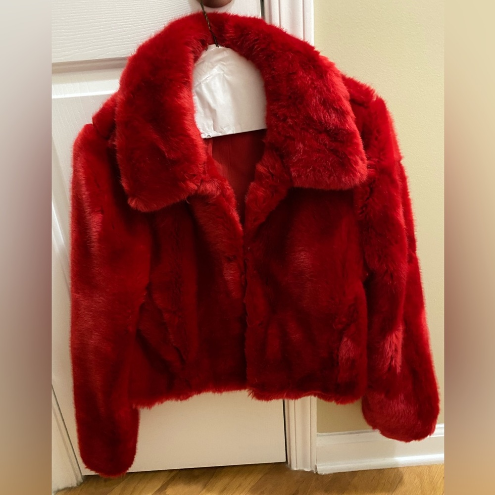 **Sale** Zara Red Faux Fur Coat
